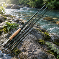 Canne à pêche à la mouche 4 sections en fibre de carbone, canne de voyage portable, joint à embout, 2,7 m 6 #   8 #   Porte-moulinet en métal avec poignée en liège pour la pêche à la truite en lac et en ruisseau