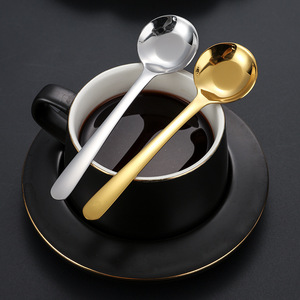 304 Stainless Steel <b>Gold</b> <b>Spoon</b> Long Handle Flat Bottom Round Soup Ladle Household <b>Serving</b> Tableware Food Grade - Product Image 2