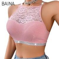 Lady Vest Bra Ribbed Seamless Shiny Heart Ring Floral Sxey Débardeur en dentelle pour femmes Bras