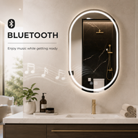 Miroir LED ovale intelligent anti-buée personnalisé par le fabricant, écran tactile, gradation 3 couleurs, Bluetooth, pour salon et hôtel