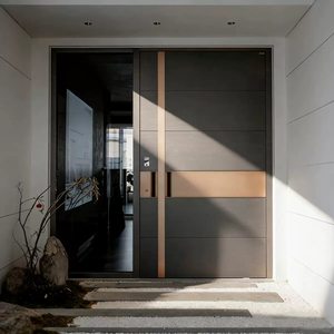 Porta d'Ingresso a <span class=keywords><strong>Doppia</strong></span> <span class=keywords><strong>Anta</strong></span> con Cerniera Laterale in Vetro e Alluminio, Design Contemporaneo Impermeabile per Ville e Case Rurali, Modello R-010 - Product Image 1