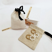 CH Sacs en lin de jute personnalisés Sac à bijoux en lin coton biologique avec cordon de serrage Pochette à poussière unie en mousseline quantité minimale de commande bas