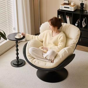 Fauteuil d'appoint moderne en tissu crème, pivotant, avec base sur piétement, pour salon ou hôtel - Product Image 2