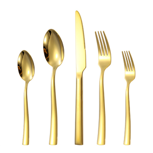 Vajilla de lujo Espejo Pulido Cubiertos Utensilios de oro Acero inoxidable Cuadrado Mango grueso Juego de cubiertos - Product Image 2