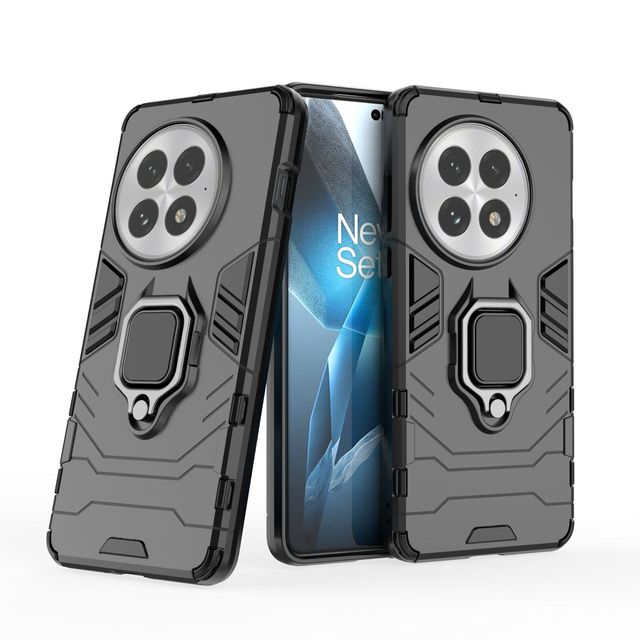 In Stock Magnetic Ring Case for OnePlus 13 with Black Panther-Inspired Stand TPUPC Material Injection Molding