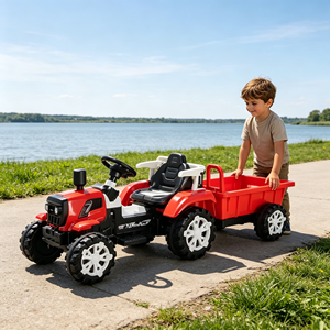 Trattore Elettrico Cavalcabile per Bambini con Rimorchio Rimovibile, Controllo Manuale e Telecomando, Veicolo Giocattolo a Batteria 12V - Product Image 1
