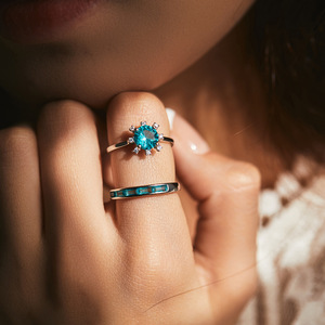 2026 Hot Trend Inlaid Cyan Gemstone <b>Stack</b> <b>Ring</b> S925 Sterling <b>Silver</b> Elegant Anniversary Casual Slim Band <b>Ring</b> For Ladies Gift - Product Image 4