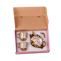 Nouveau Design Ensemble de Tasses à Thé et Soucoupes en Céramique en Relief, Coffret Cadeau 6 Pièces, Ensemble de Tasses à Café Arabes de Luxe Plaqué Or