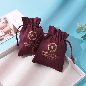 Sacs à cordon rectangulaires en velours bordeaux Weikende Co 8x10cm 15x20cm pour emballage de bijoux, logo personnalisé, rangement de cadeaux - Product Image 1