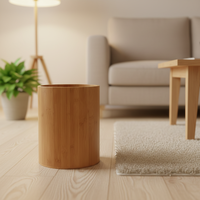 Poubelle ronde en bois élégante et durable avec couvercle, écologique et portable, pour le recyclage domestique et l'élimination des déchets ménagers
