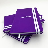 Carnet à couverture rigide en cuir PU violet A5 avec logo personnalisé et bande élastique pour le bureau, l'école, les voyages et les journal intimes