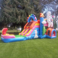Château gonflable sur le thème des joueurs bleu violet, gonflable humide et sec, avec toboggan et piscine pour enfants
