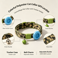 Collier GPS personnalisé style Instagram pour chat avec sonnette et fleurs multicolores en polyester – Vente en gros