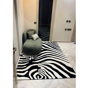 Modern zebra <b>print</b> rug bold black white hand tufted wool carpet living room <b>bedroom</b> handmade - Product Image 2