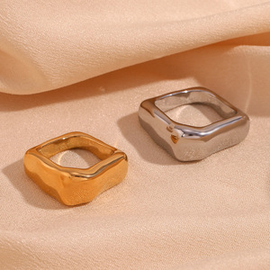 Stainless Steel Irregular Square Chunky <b>Statement</b> <b>Ring</b> Geometric Wide Band Stackable Finger <b>Ring</b> For Women Daily Trendy Jewelry - Product Image 6