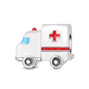 Made of white brass, this pendant incorporates heart, tooth, nurse, <b>ambulance</b>, and medical design elements - Product Image 4