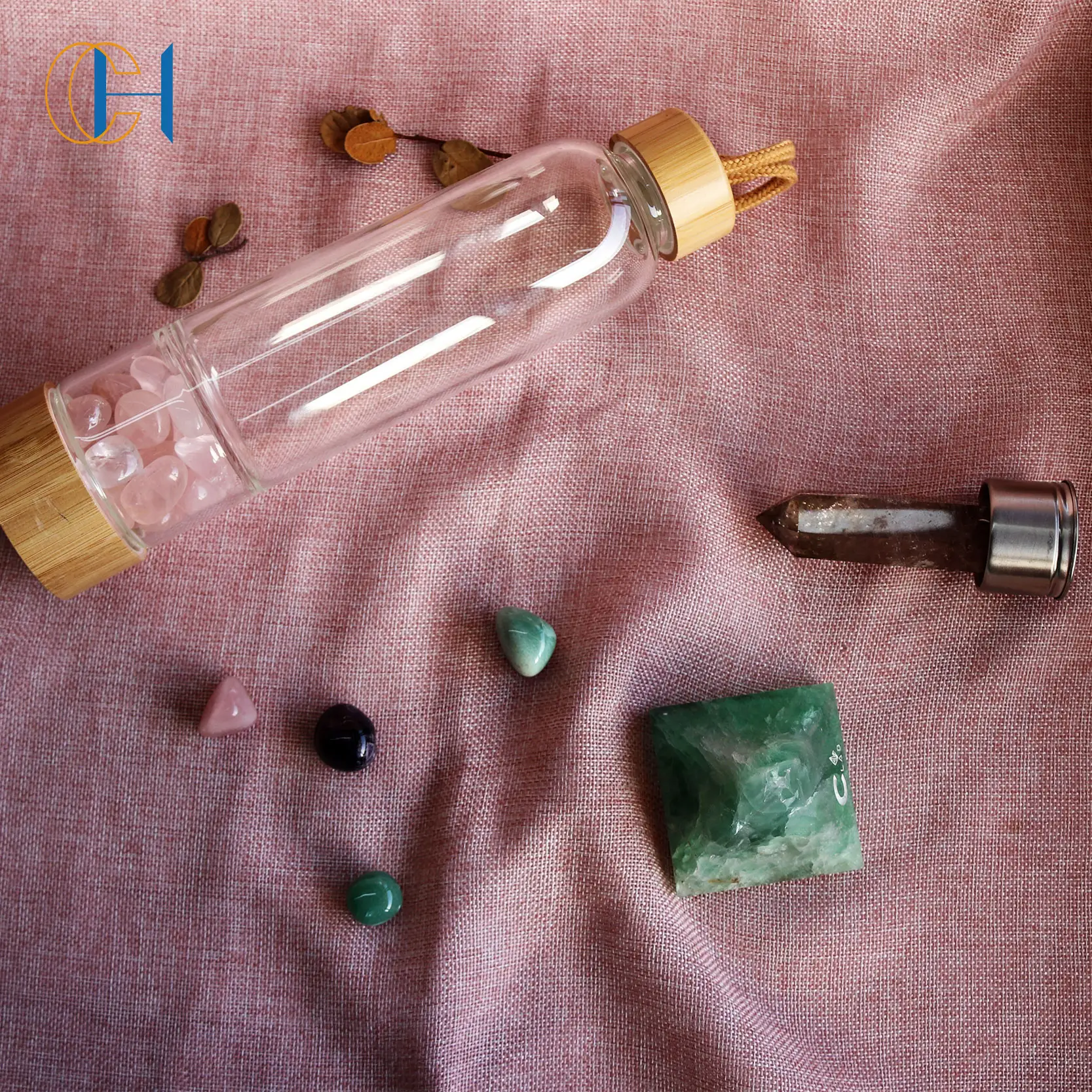 Di cristallo Infuso Gemma Bottiglia di Acqua Benessere 500ml bottiglia di acqua di Vetro del commercio all'ingrosso di Colori di pietra di vetro della bottiglia di acqua