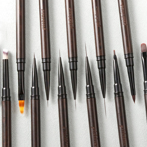 Pinceau à ongles noir à manche en bois, pour nail art, liner ombré, en nylon plat, pour gel, dégradé, ombrage, avec virole sertie, ovale, stylo de manucure - Product Image 5