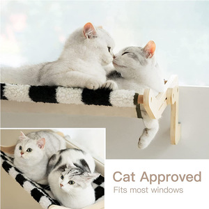 Wooden Window Sill Cat <b>Bed</b> Natural Wood Color Reversible Cover For Indoor Cats - Product Image 2