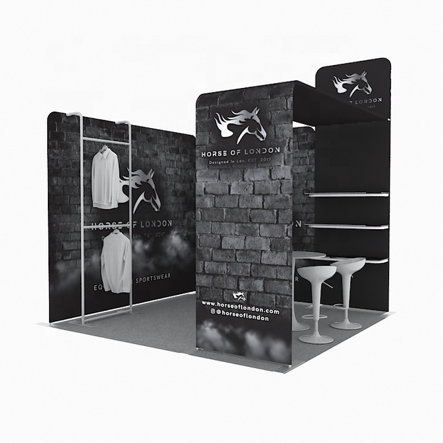 10x10ft Modular Aluminum Trade Show Booth Apparel Clothing Rack Display Tension Fabric Expo Fair Exhibition Stand Kit