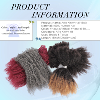 Mèches de tressage bohèmes en cheveux humains brésiliens Remy, couleur sel et poivre, 18 pouces, extension afro crépue en vrac