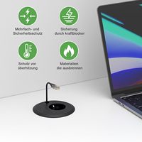 LEGA Soket Daya Meja USB Retractable Terintegrasi ABS 2 Port USB-C Hemat Ruang Lubang 80mm Kabel 2m untuk Meja Dapur IP54