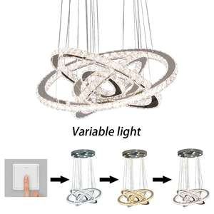 Lustre anneau en cristal de luxe moderne pour salon salle à manger lampe suspendue en acier LED tailles moyennes longues pour application villa - Product Image 5