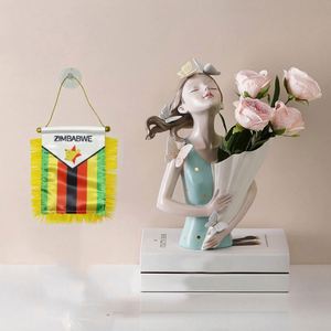 Custom Zimbabwe Satin Mini Flag <b>Banner</b> with Yellow Tassels Digital Printed Car Pennant - Product Image 2