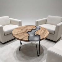 Table basse ronde en noyer massif avec bord naturel et résine époxy bleue, table d'appoint moderne de luxe en résine pour hall d'hôtel et salon