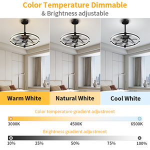 23.6in Minimalist <b>Ceiling</b> Fan <b>Light</b>, 3000K-6500K <b>Dimmable</b> <b>LED</b> Fandelier, Reversible Silent Copper Motor for Living Room Bedroom - Product Image 2