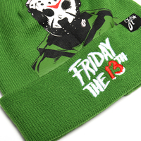 Bonnet en tricot côtelé chaud d'hiver en acrylique vert avec logo personnalisé, style streetwear hip-hop, broderie de personnage de film d'horreur