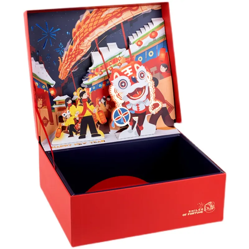 กล่องของขวัญปีใหม่จีนสีแดงหอยสามมิติกล่องของขวัญเทศกาลฤดูใบไม้ผลิถั่วกล่องของขวัญขนมขบเคี้ยว