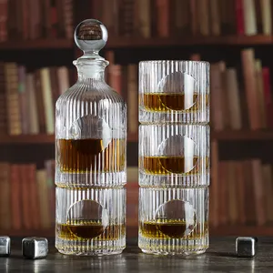 NOVARE Nouveau Design Logo Personnalisé 500 ML Décanteur Whisky Set Avec 4pcs Verres À Whisky