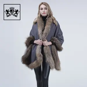 Capa de piel auténtica para invierno, chal cálido, Poncho, gran oferta