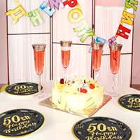 Assiettes modernes pour la fête du 50e anniversaire Papier de vœux durable avec motif d'étoiles dorées Assiettes noires de 9 pouces