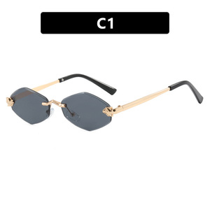 2024 Europese Amerikaanse Trendy Frameloze Ruit Zonnebril Voor Vrouwen Uv400 Bescherming Tegen De Zon High-End Persoonlijkheidsstijl - Product Image 6