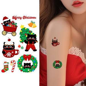 <span class=keywords><strong>Tatuaggi</strong></span> Temporanei Natalizi con Glitter, Adesivi <span class=keywords><strong>per</strong></span> Viso, Gatto Giocoso Cartoon, Albero di Natale, Tatuaggio Impermeabile <span class=keywords><strong>per</strong></span> Viso, Collo, Braccio - Product Image 1