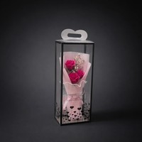 Mini Bouquet de Fleurs de Savon Artisanales Rose et Gypsophile, Boîte Cadeau Transparente, Cadeau Romantique pour Mariage et Saint-Valentin, Vente en Gros