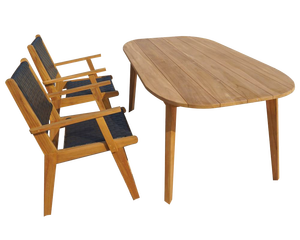 Elegante mesa de comedor de teca con patas cónicas con diseño de borde ovalado y rectangular, mesa de teca para exteriores, juego de mesa de comedor para jardín y piscina - Product Image 2