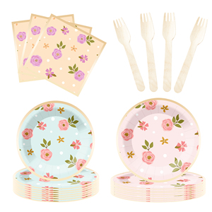 DAMAI Floral Party Supplies Flower <b>Plates</b> and Cups Napkins Sets Baby <b>Shower</b> for Flower Bridal <b>Shower</b> Tea Party Serve 8 Guests - Product Image 3