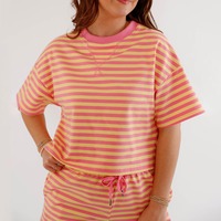 Ensemble deux pièces rayé pour femme : T-shirts à col rond et manches courtes, shorts, avec logo personnalisé – Vêtements et ensembles pour femme en gros