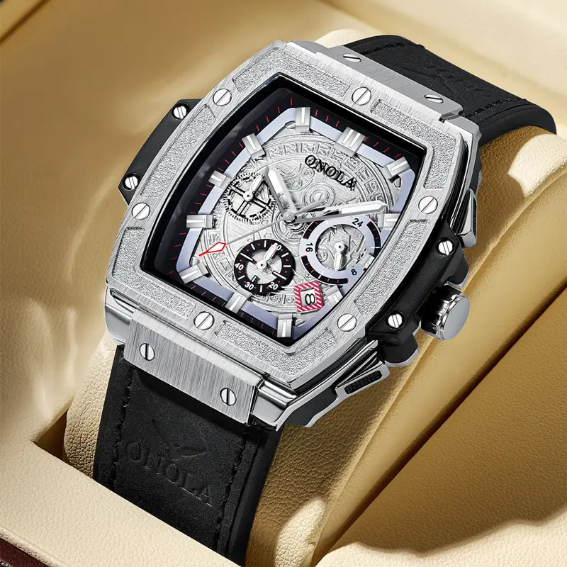 ONOLA 6825 Men Quartz Watch Leather Chronograph Calendar Factory Wrist Watch Sport Men Business Male Clock