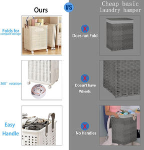 Panier à linge pliable 50L/60L en plastique écologique et durable, design respirant, style moderne, roues universelles pour salle de bain - Product Image 2