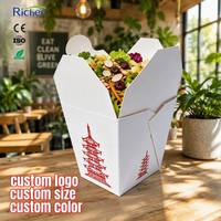 Caja de Papel Moderna y Minimalista para Alimentos, Envase Desechable Ligero para Llevar con Asa Ergonómica de Alambre para Comidas Rápidas Urbanas
