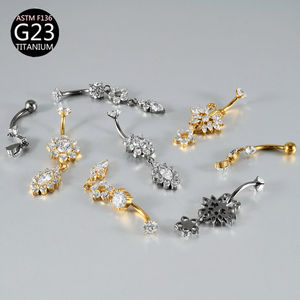 ASTM-F136 14G G23 <span class=keywords><strong>Titanium</strong></span> Aloi 5A zirkonia cincin tindik pusar tindik perut dilapisi perhiasan tindik - Product Image 4
