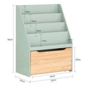 Bibliothèque et étagère <span class=keywords><strong>à</strong></span> jouets multicouches naturelles vert clair pour enfants, armoire de rangement pliable et sûre avec <span class=keywords><strong>coffre</strong></span> <span class=keywords><strong>à</strong></span> roulettes - Product Image 6