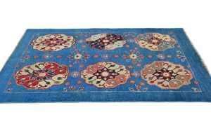Precio al por mayor 8x10ft Blue Kazak Oushak Alfombra anudada a mano Diseño floral moderno para sala de estar Ejercicio Oración Picnic Mejor - Product Image 6