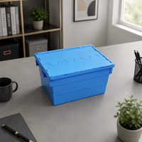 Boîte de déménagement écologique empilable et emboîtable en PEHD perforé, facile à transporter, avec couvercle à charnière