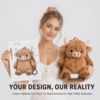 Sac à dos en peluche personnalisé Vache des Highlands, sac à dos en peluche pour animaux en peluche, sac à dos doux pour enfants et adultes, cadeau promotionnel OEM ODM