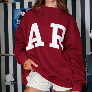 Women's Soft Cotton Mock Neck Streetwear Embroidered <b>Jumper</b> Fleece Oversized Pullover Women Mockneck Sweatshirt - Product Image 1